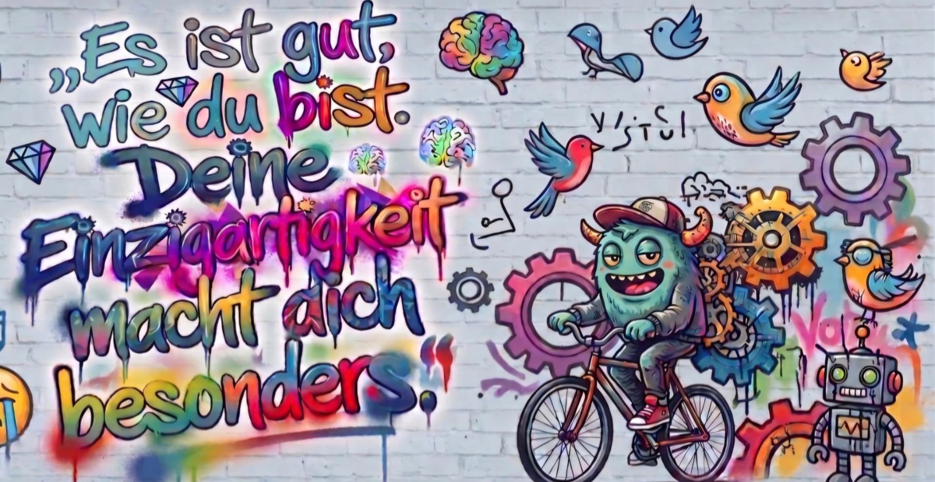 Graffiti: Es ist gut, wie du bist. Deine Einzigartigkeit macht dich besonders.